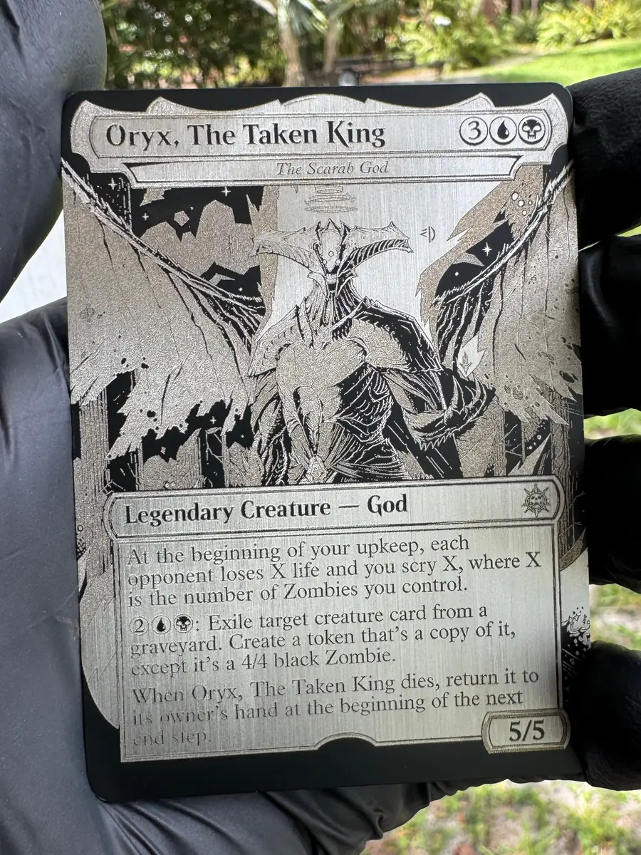 Oryx, The Taken King, engraved into a stainless steel plate and held in the hand